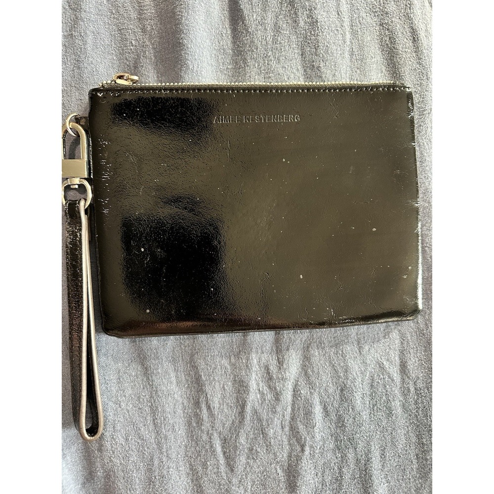 Aimee Kestenberg Black Patent Leather Zip Top Wristlet Pouch